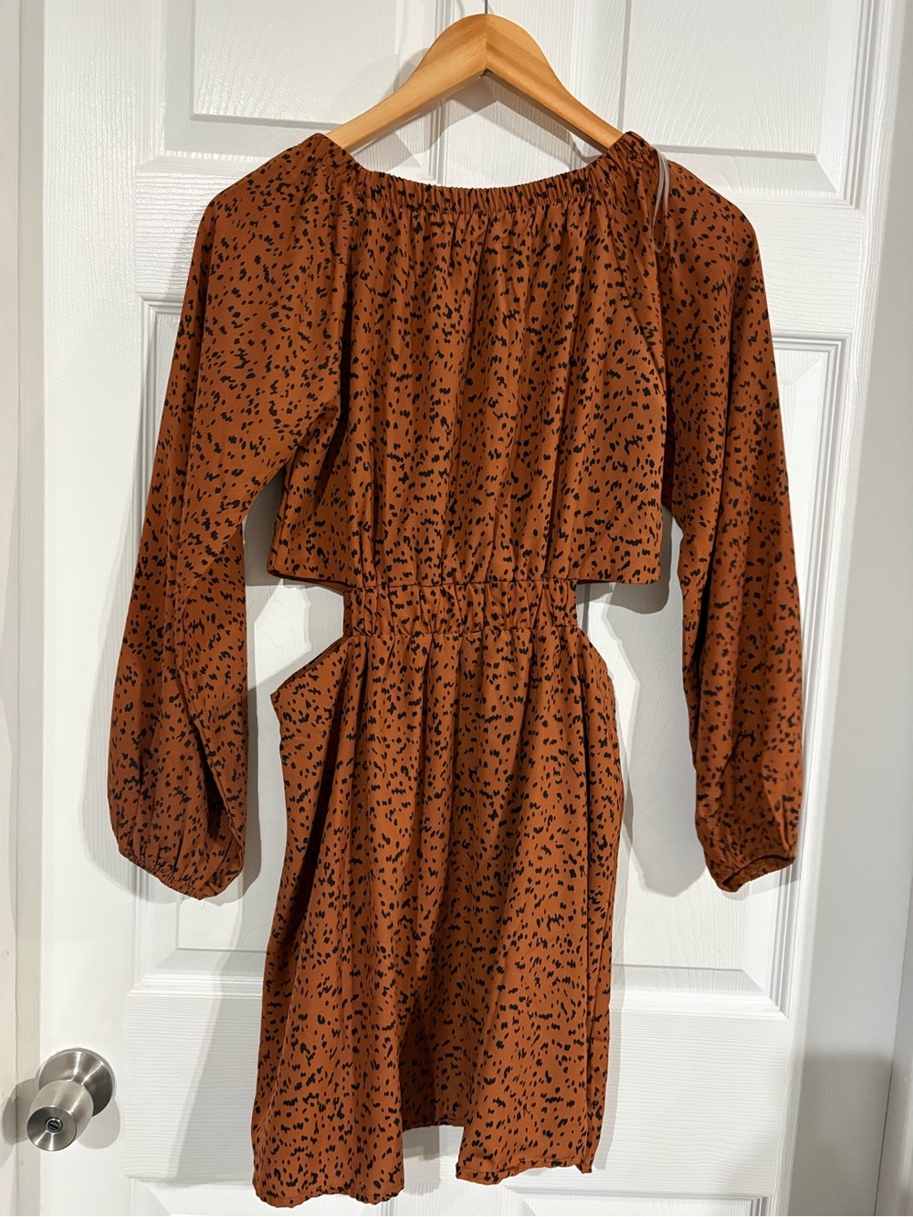 Peach Love Rust Brown Printed Long-Sleeve Dress w/side cut outs - Picture 3 of 3